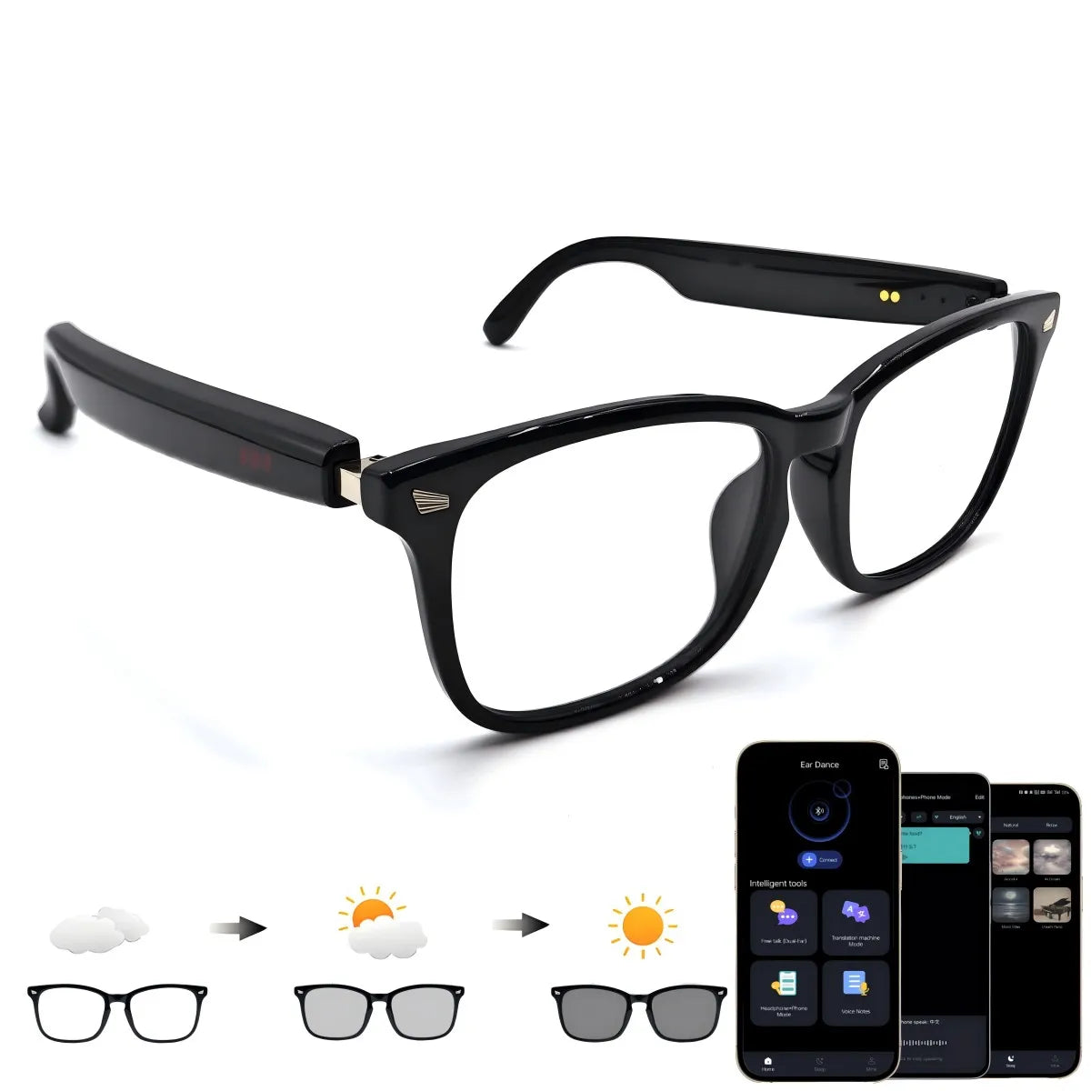 Giinova Smart Glasses With Translation App And Color Changing Lenses