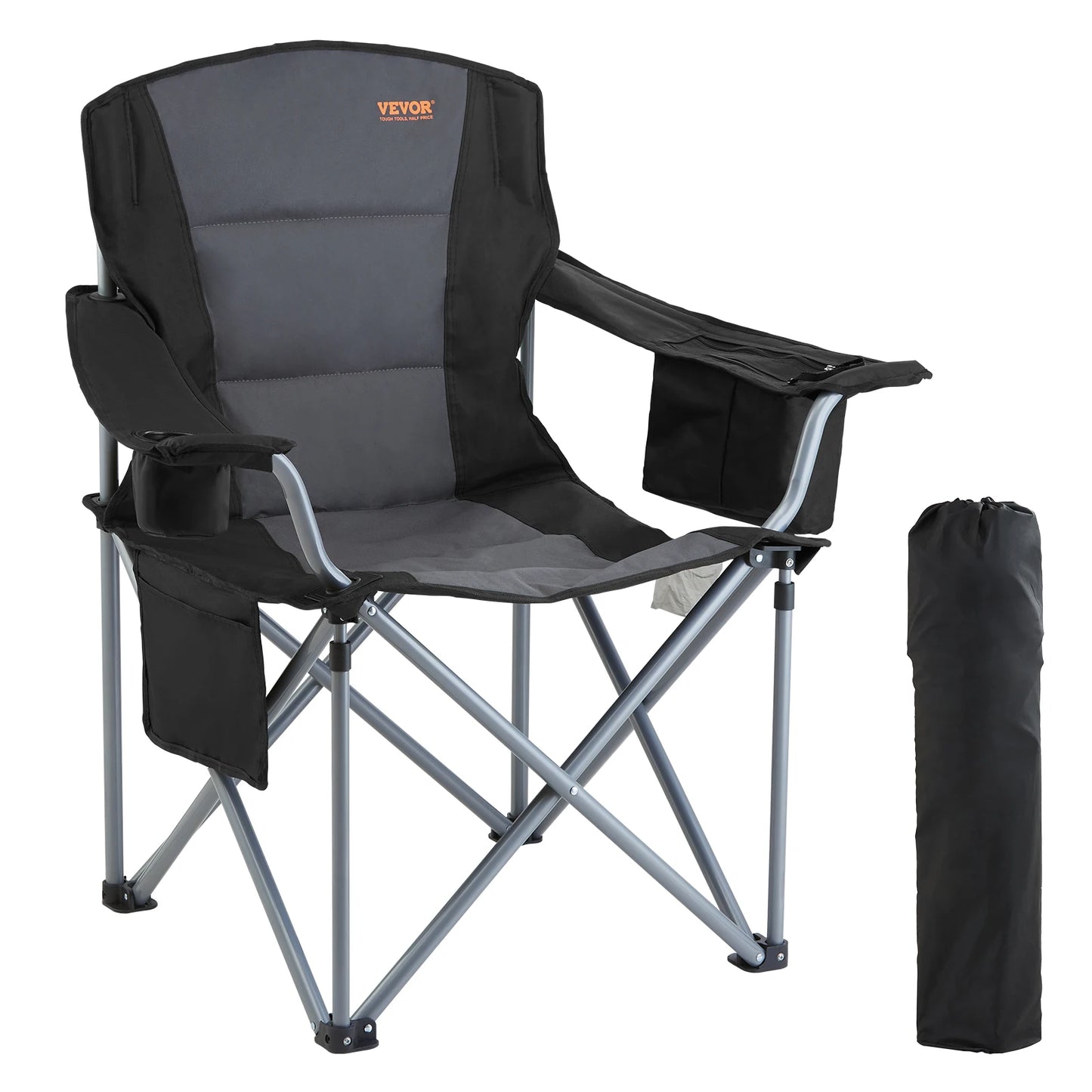 VEVOR Portable Camping Folding Chair With Lumbar Back Support And Side Pockets