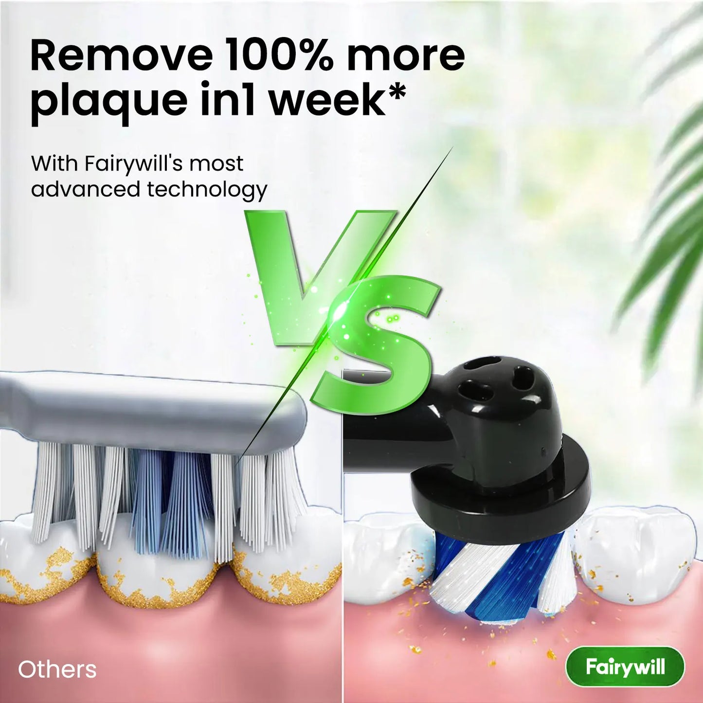 Fairywill T2233 Rechargeable Electric Toothbrush Sonic With 4 Replacement Heads