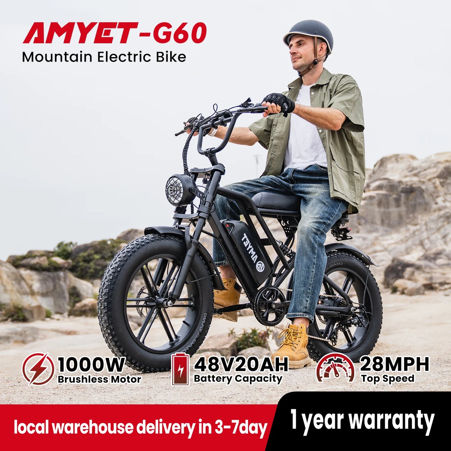 AMYET V9-G60 Electric Bike 1000W 48V Ebike For Men Elite