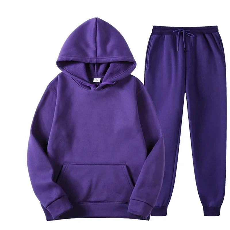 NONECN Velvet Warm Hoodie Jogger Set