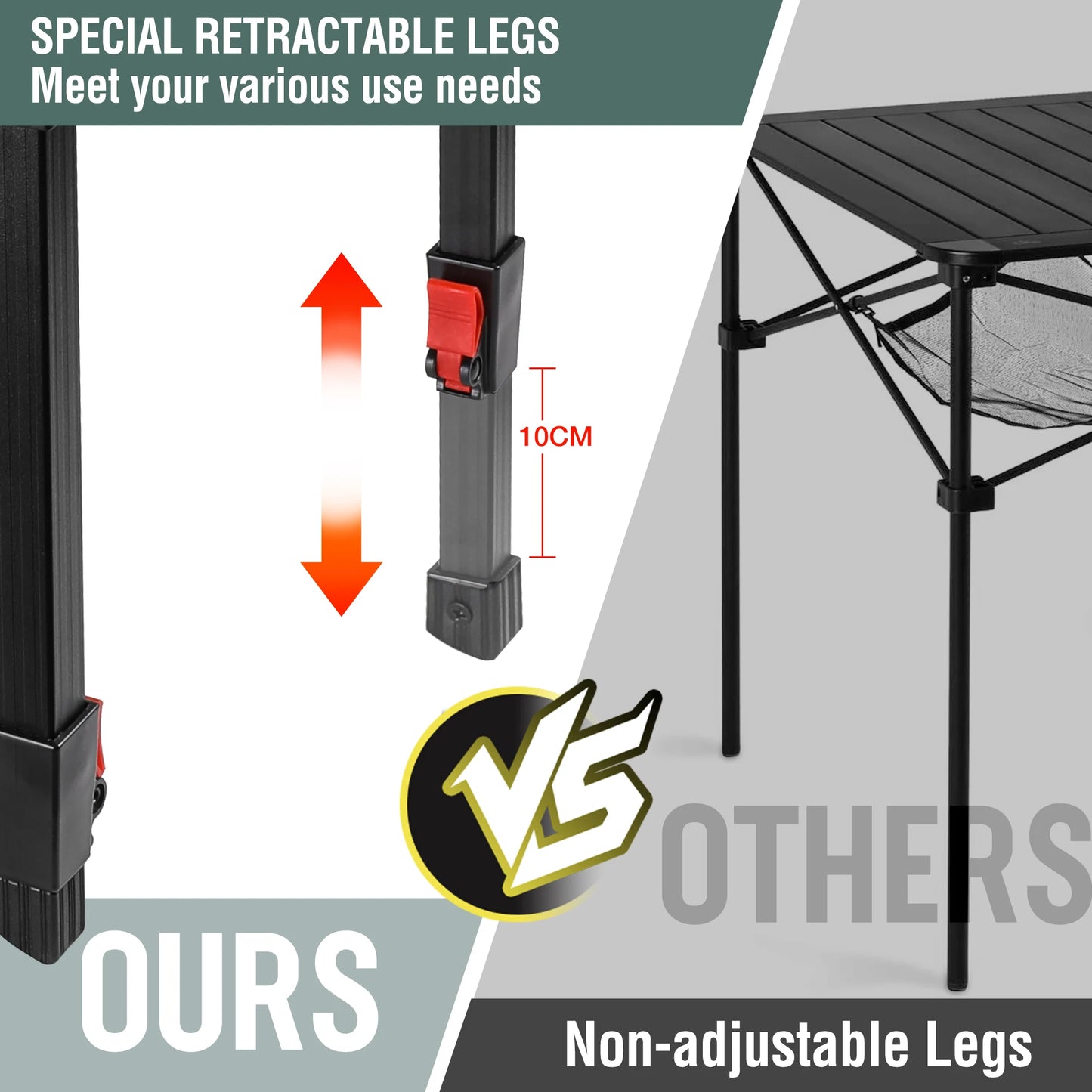 VILLEY Folding Adjustable Camping Square Table With Carry Bag Aluminum