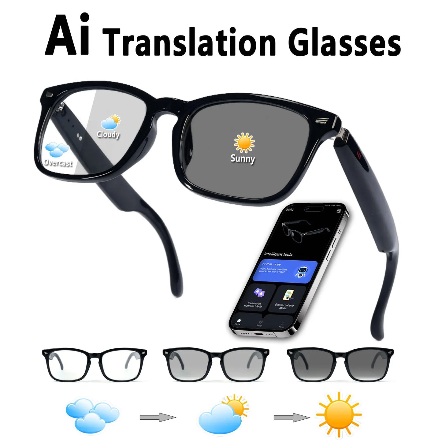 Giinova Smart Glasses With Translation App And Color Changing Lenses