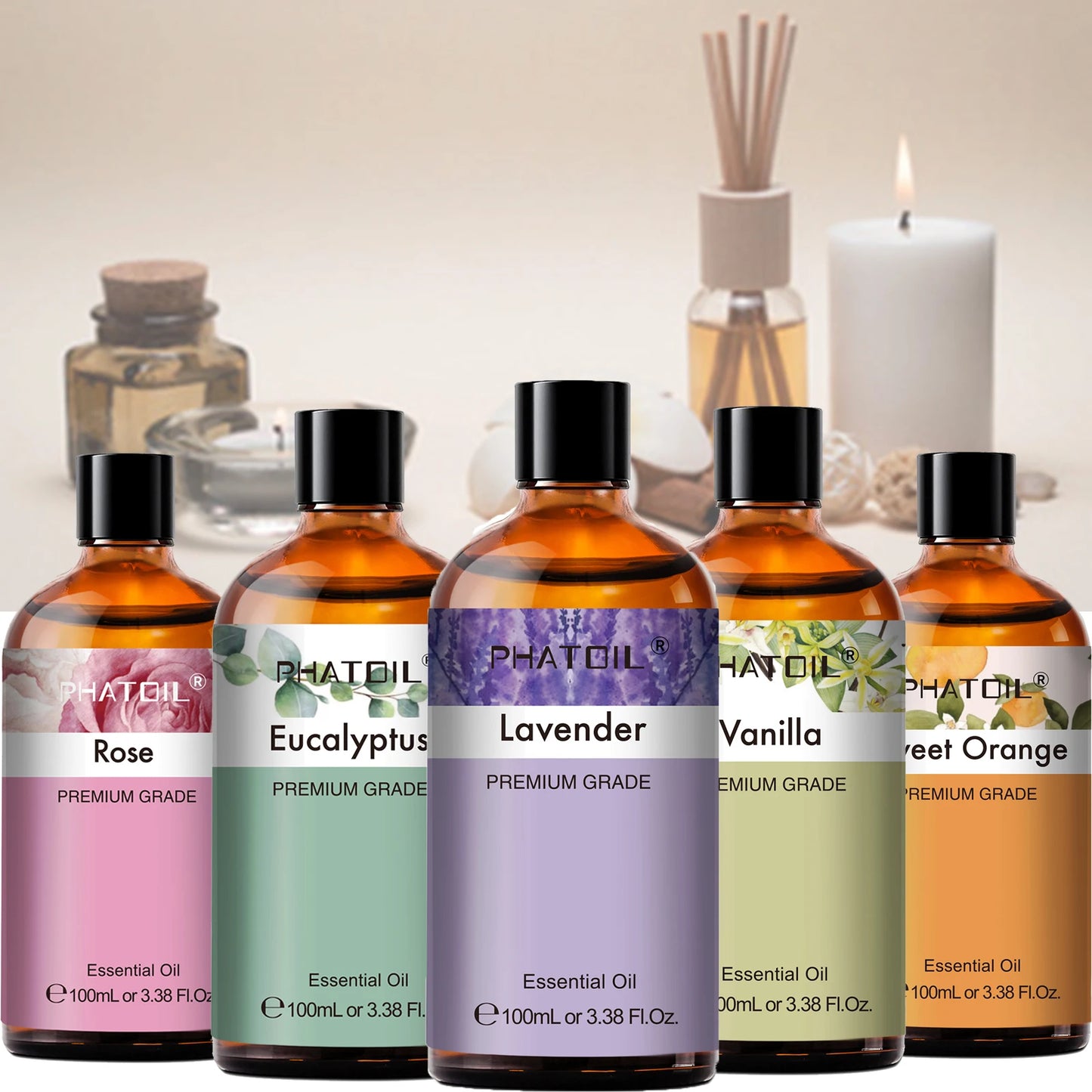 PHATOIL Lavender Jasmine Vanilla Eucalyptus Pure Essential Oil