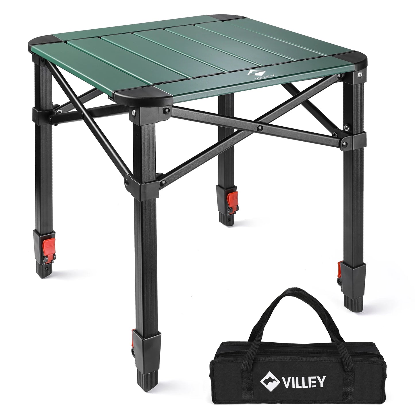 VILLEY Folding Adjustable Camping Square Table With Carry Bag Aluminum