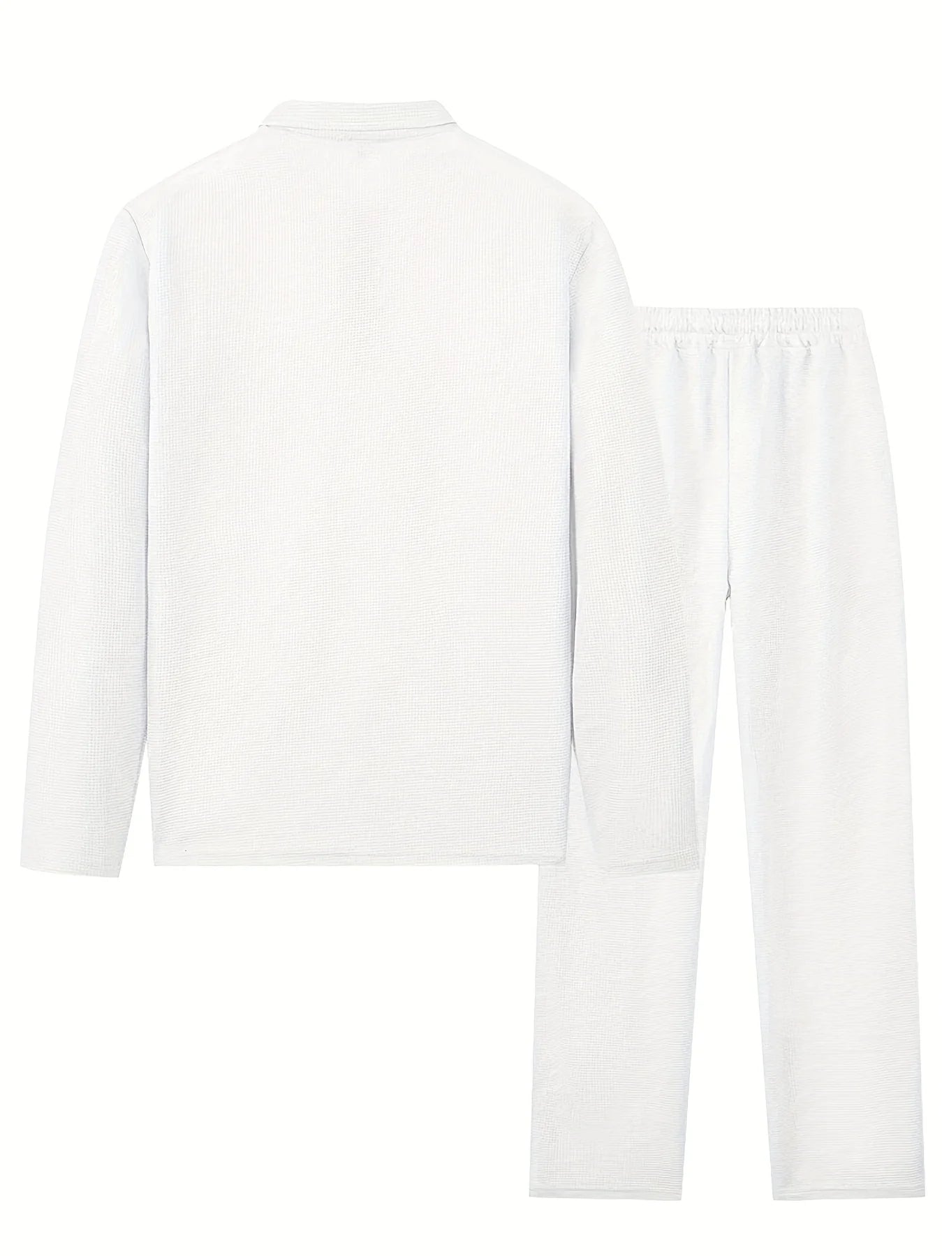 NONECN Men's Waffle Knit Long Sleeve Top and Pants Set