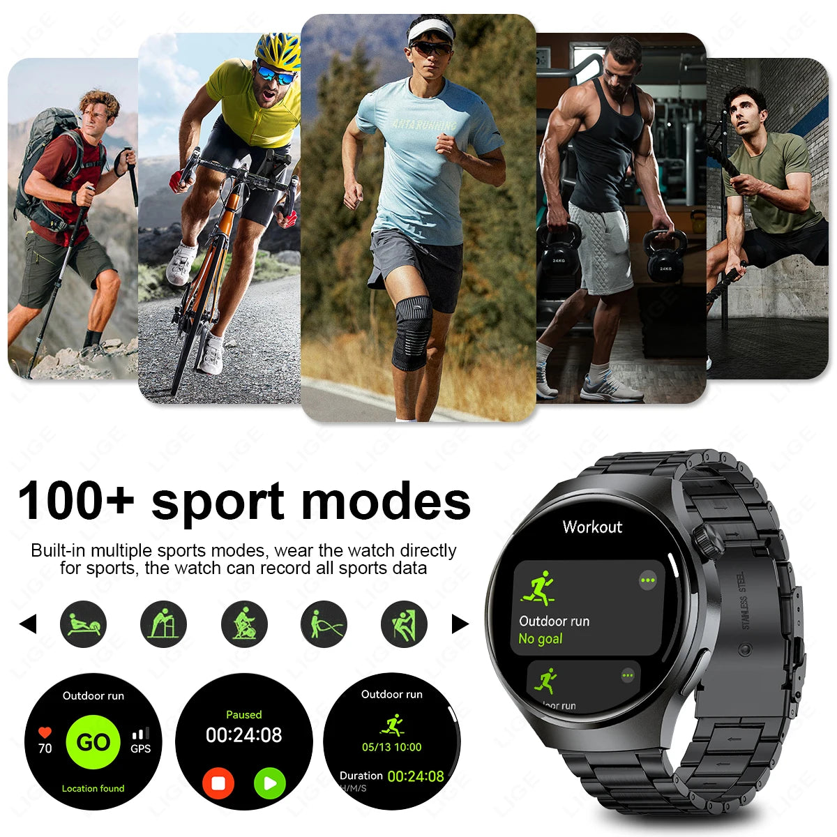 LIGE NFC Smartwatch For Men With GPS And Bluetooth Call