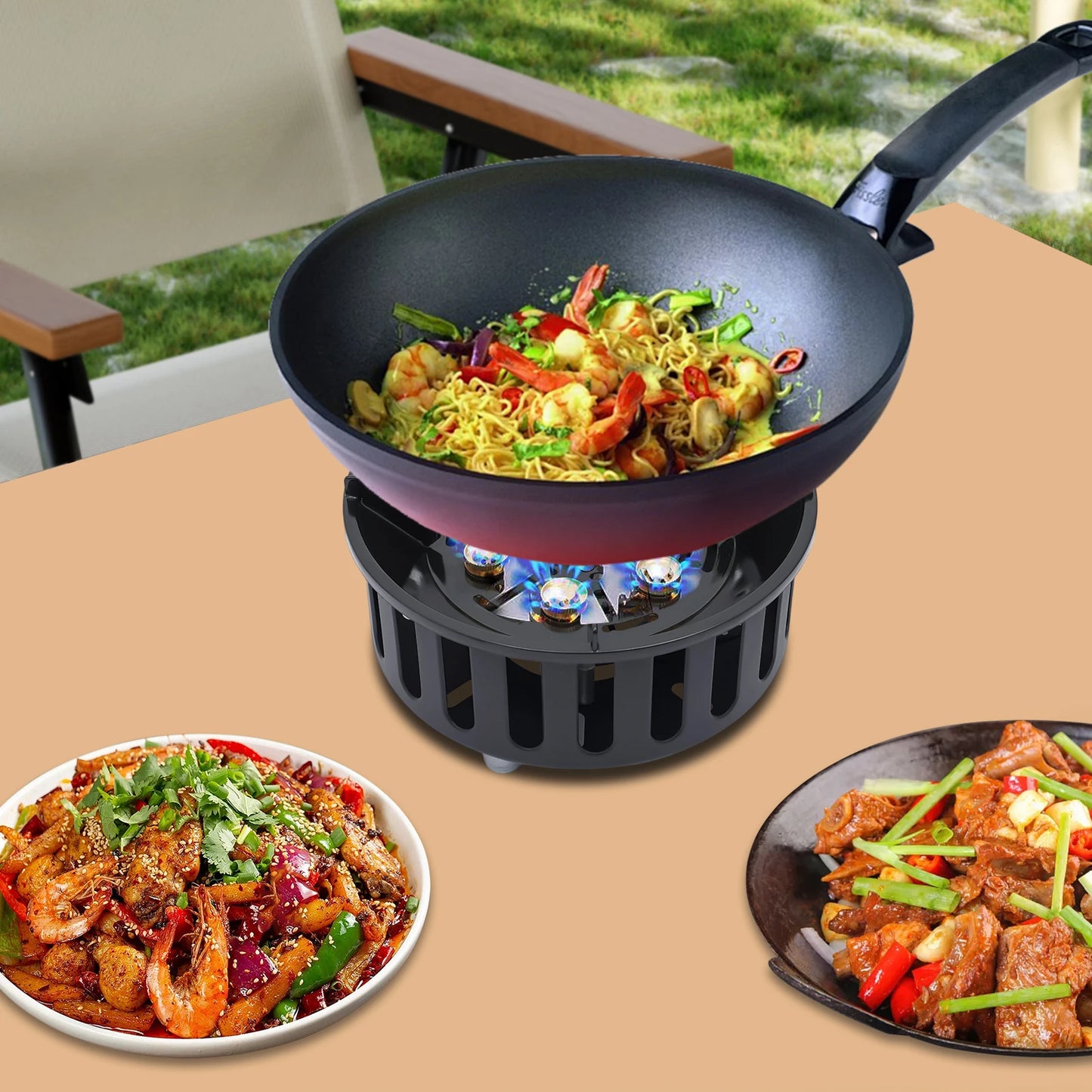 Portable Camping Stove With Three Adapters And Storage Bag