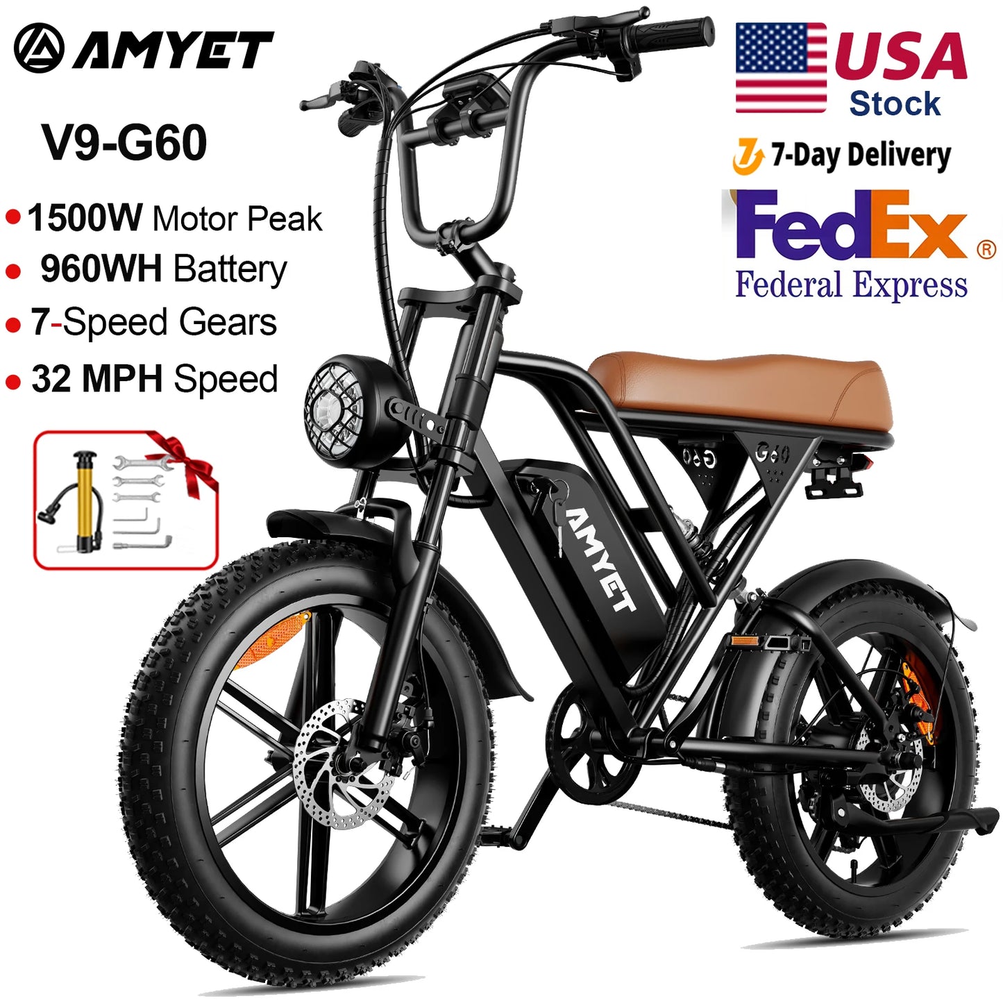 AMYET V9-G60 Electric Bike 1000W 48V Ebike For Men Elite