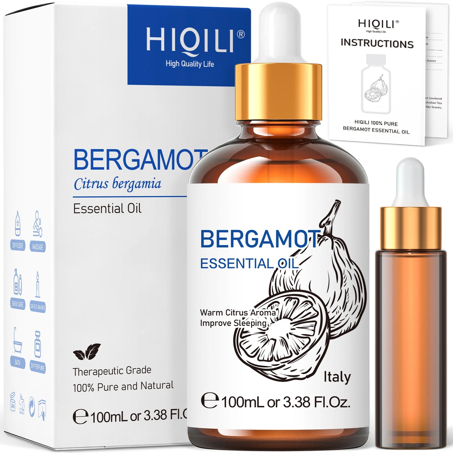 HIQILI Bergamot Essential Oil Pure For Aromatherapy And Diffusers