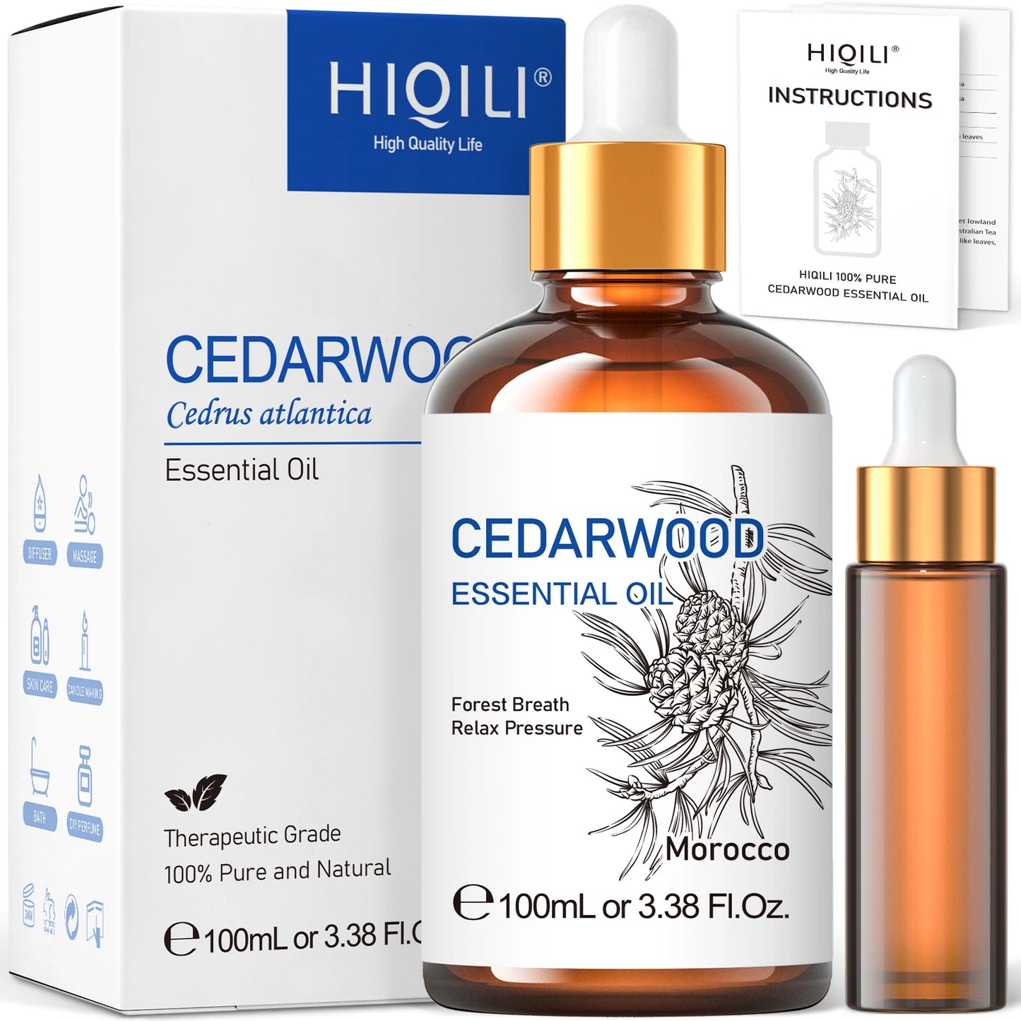 HIQILI Cedarwood Essential Oil Pure For Diffuser Humidifier Massage