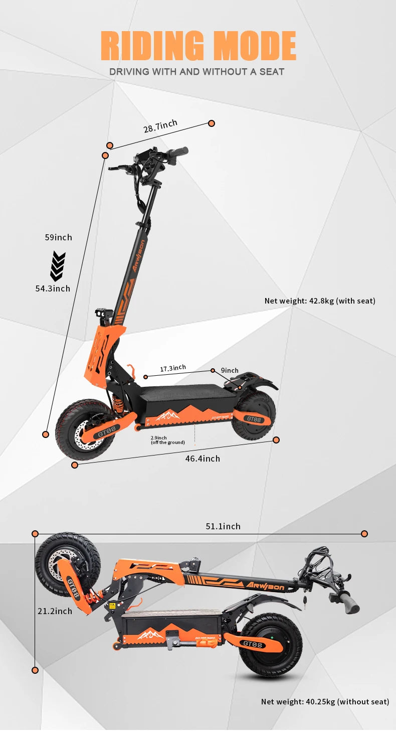 Arwibon 5600W Dual Motor Electric Scooter Top Speed 46MPH