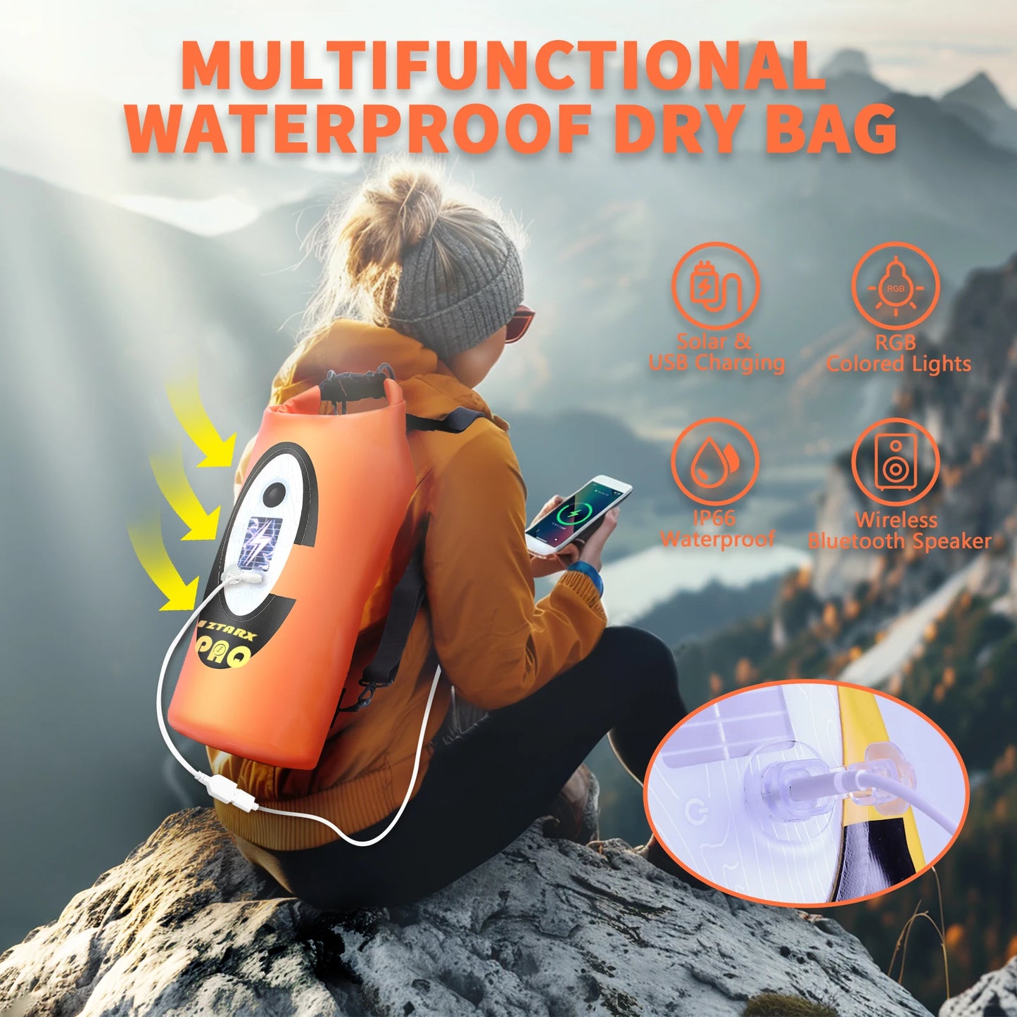 SELORSS Solar Bluetooth Hiking Backpack Waterproof With Speaker