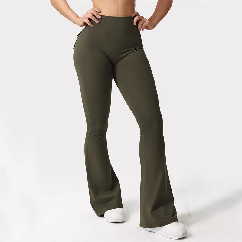 Women's Yoga Flare Trousers High Waist Wide Leg Pockets