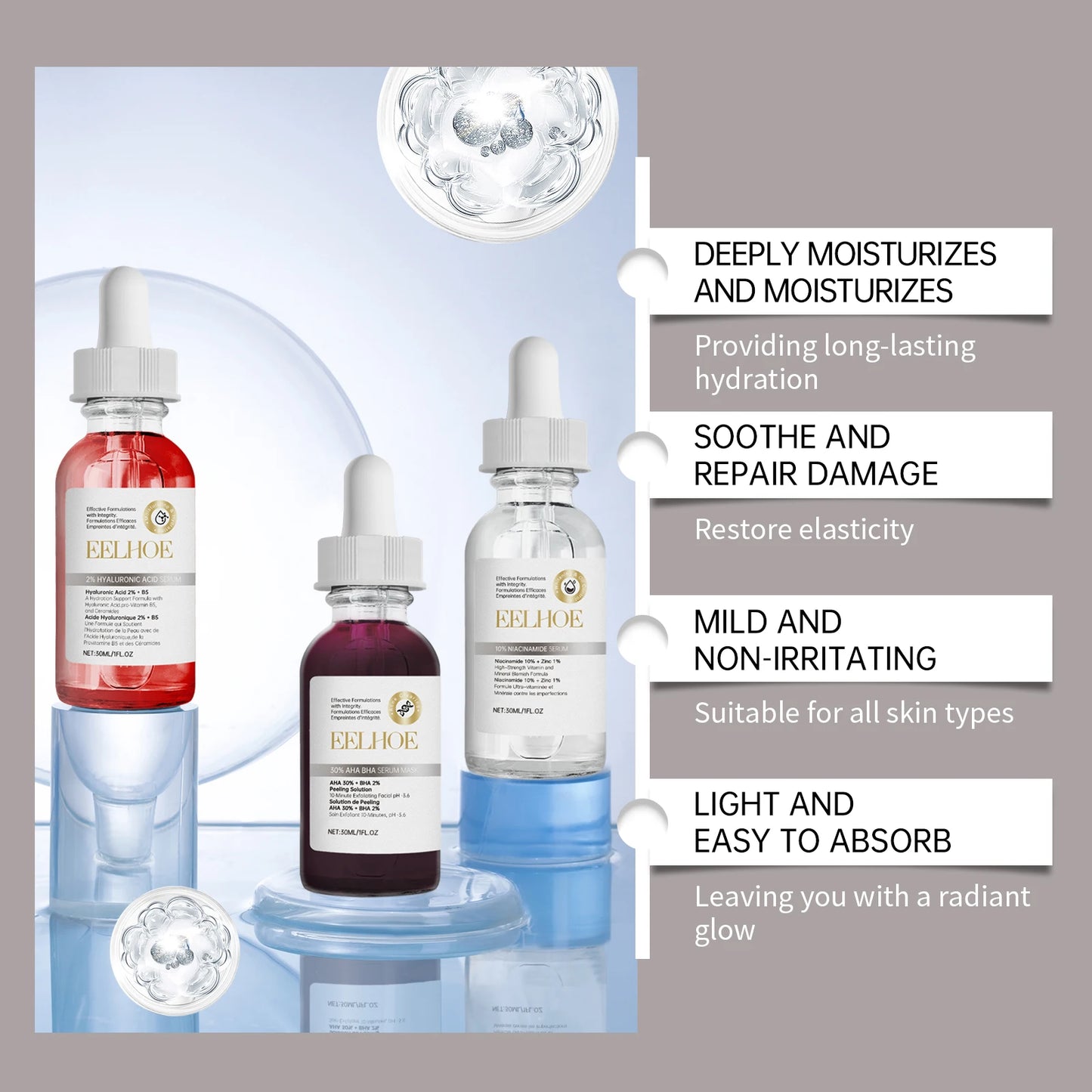 Eelhoe Acne Care Kit Three Piece Salicylic Acid Niacinamide Serum