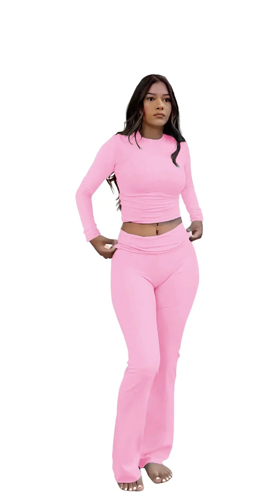 Women's Yoga Two-Piece Set Long-Sleeve Wide-Leg Activewear Ensemble