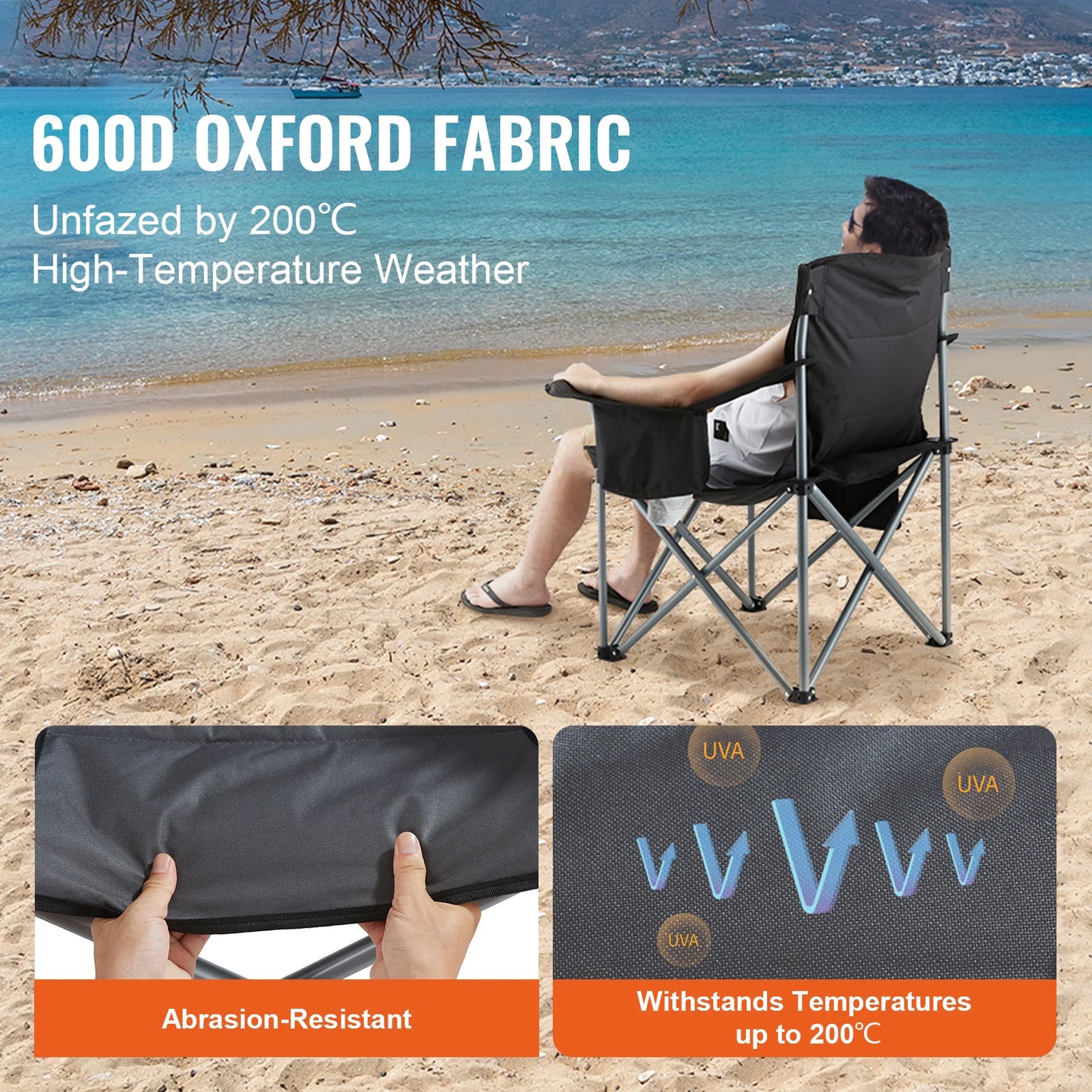 VEVOR Portable Camping Folding Chair With Lumbar Back Support And Side Pockets