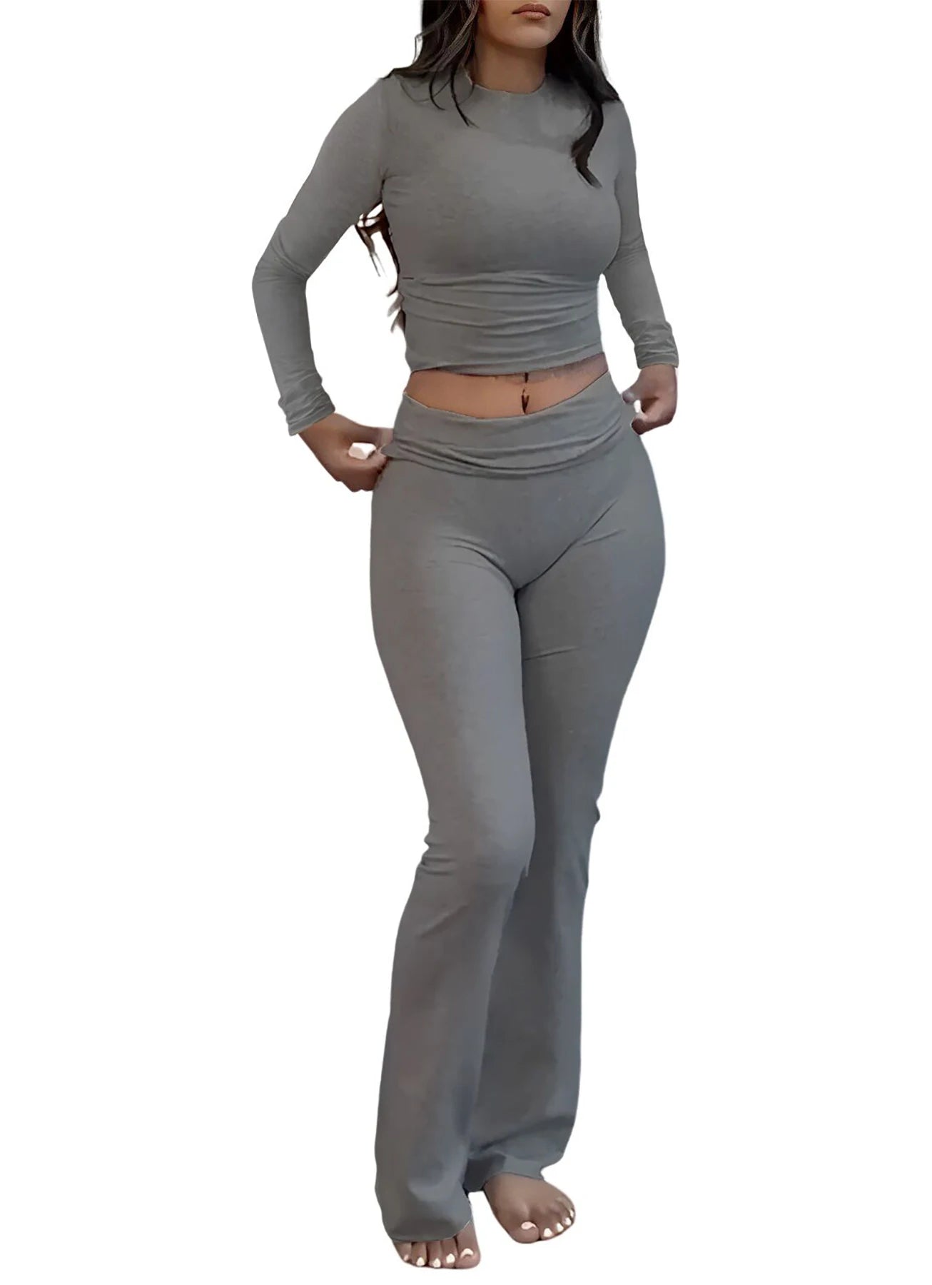 Women's Yoga Two-Piece Set Long-Sleeve Wide-Leg Activewear Ensemble