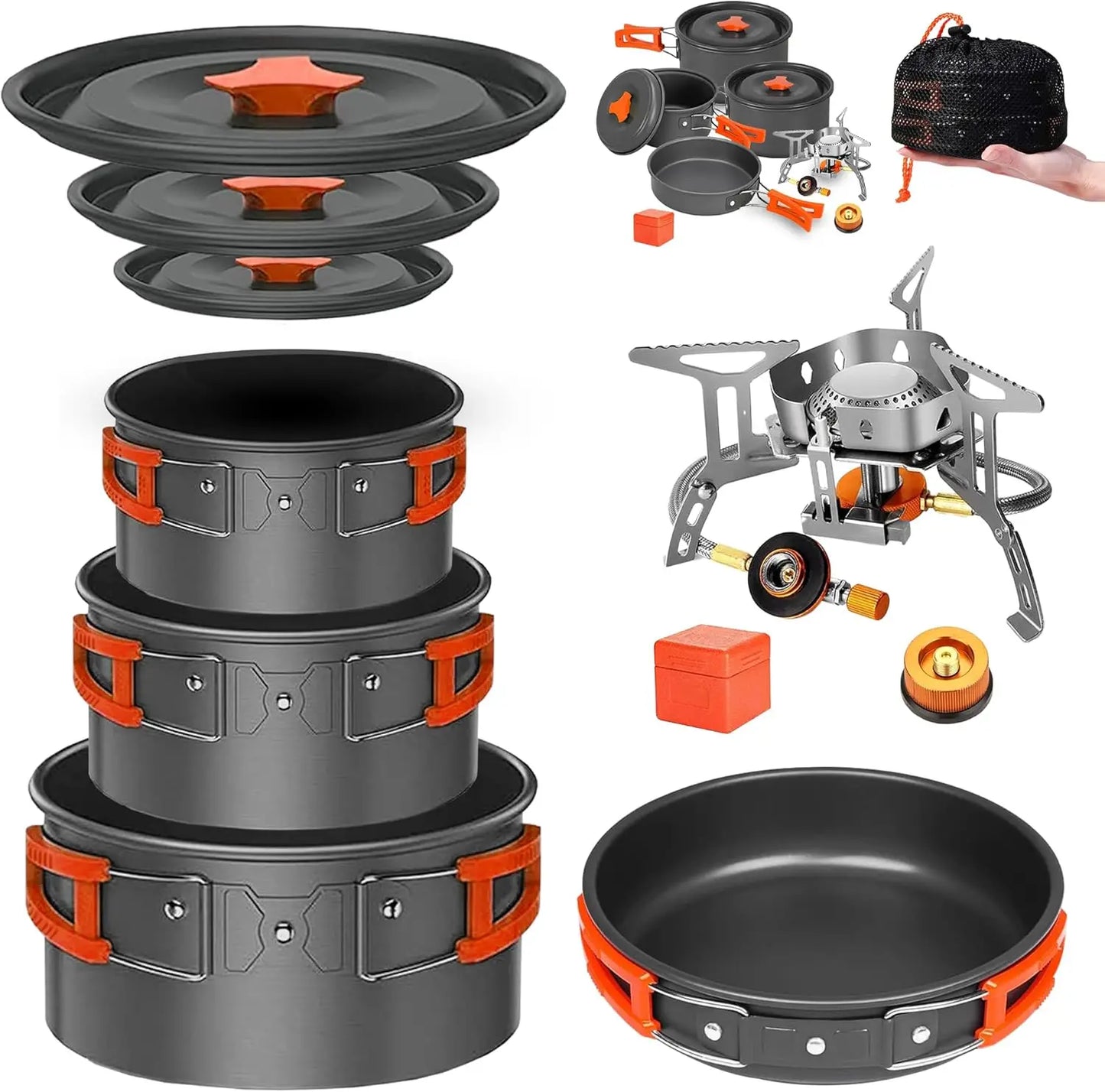 Portab Camping Cookware Mess Kit With Stove Nonstick
