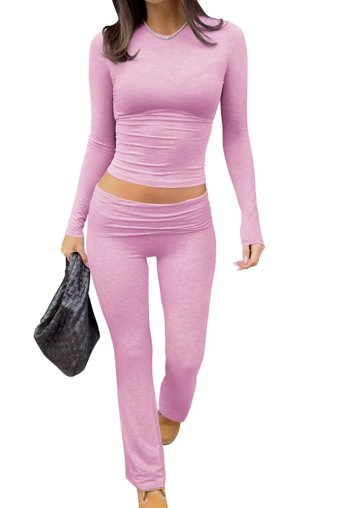 Women's Yoga Two-Piece Set Long-Sleeve Wide-Leg Activewear Ensemble