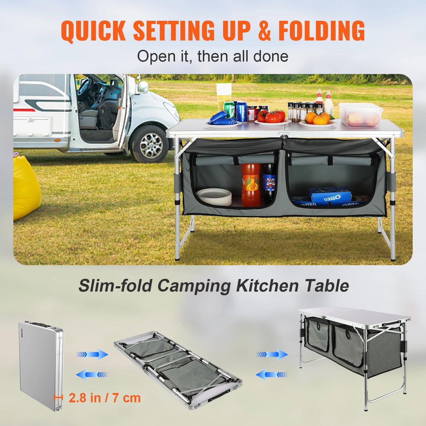 VEVOR Outdoor Camping Kitchen Table Folding Quick Setup