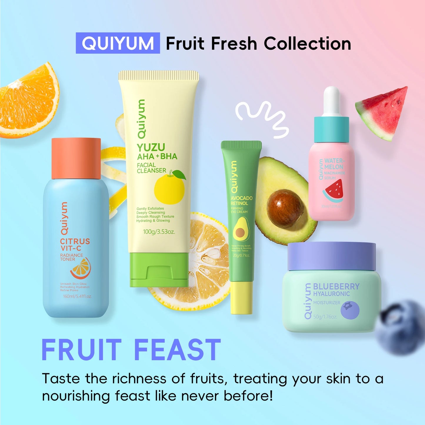 QUIYUM Fruit Fresh Collection 5-Piece Skincare Set Brightening Hydrating