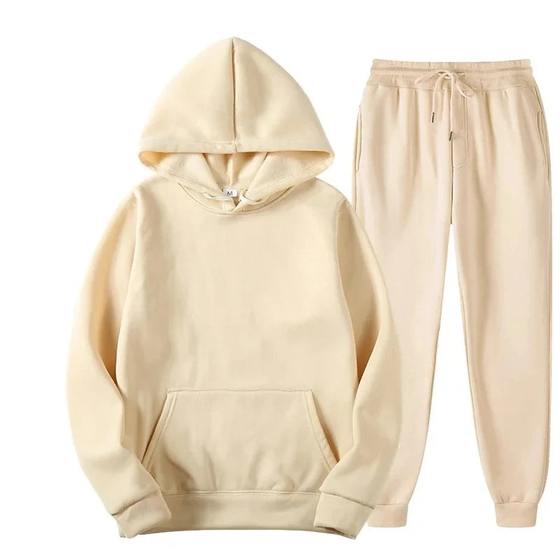 NONECN Velvet Warm Hoodie Jogger Set