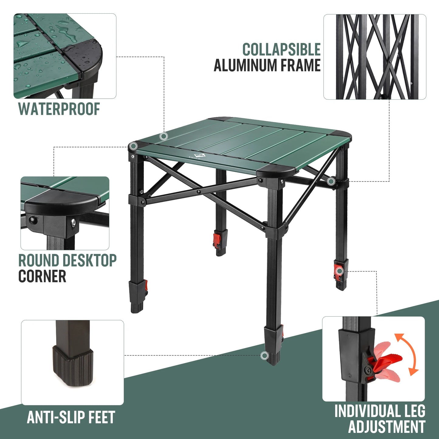 VILLEY Folding Adjustable Camping Square Table With Carry Bag Aluminum