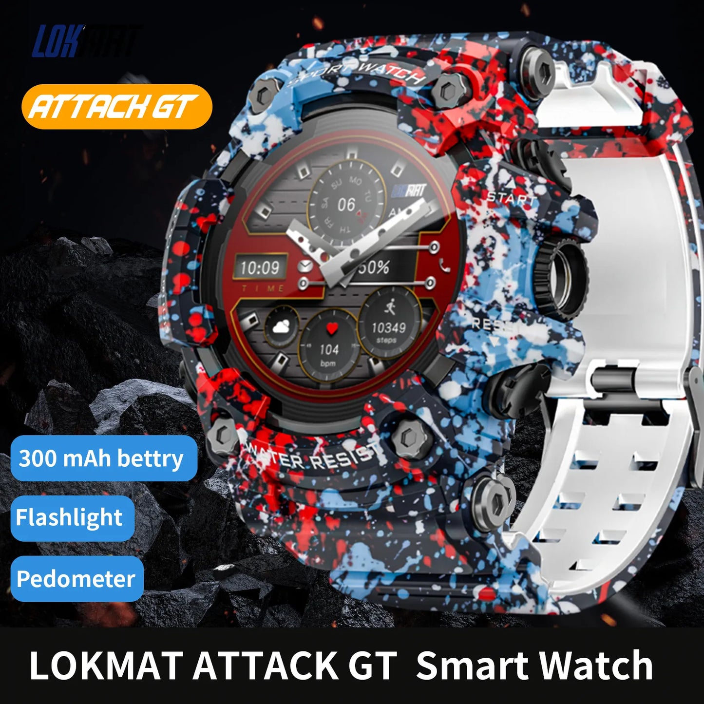 LOKMAT Attack-GT Rugged Sport Smartwatch With Bluetooth Calls
