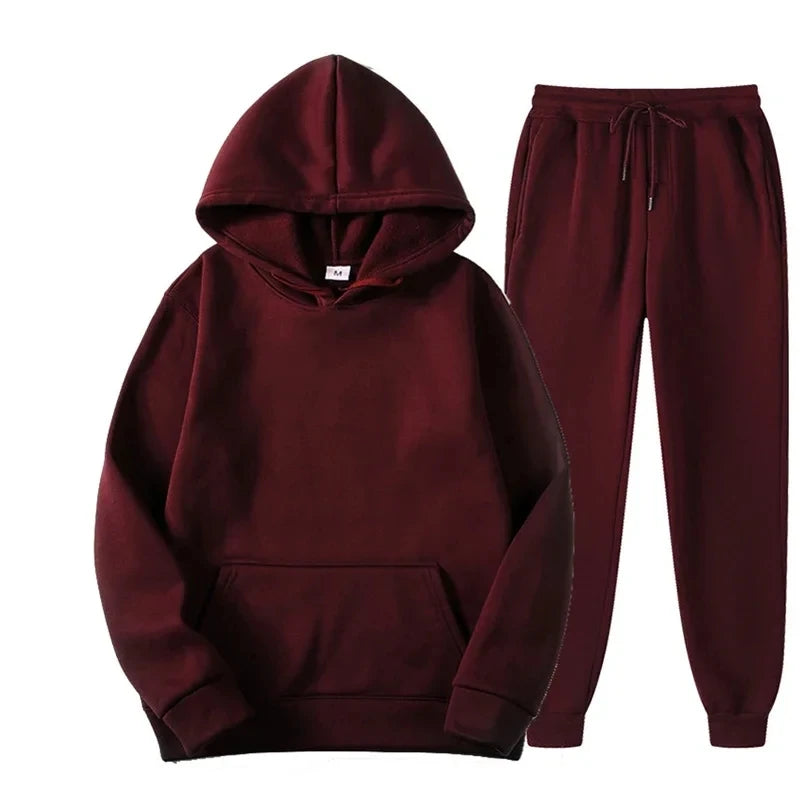NONECN Velvet Warm Hoodie Jogger Set