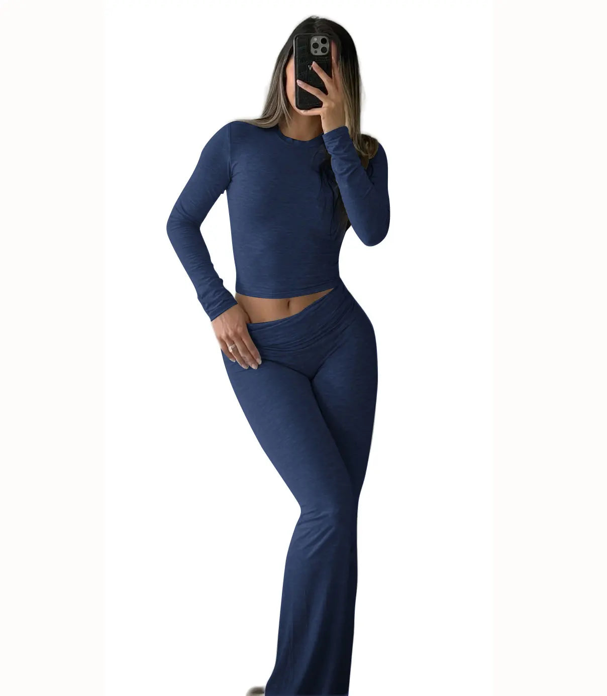 Women's Yoga Two-Piece Set Long-Sleeve Wide-Leg Activewear Ensemble
