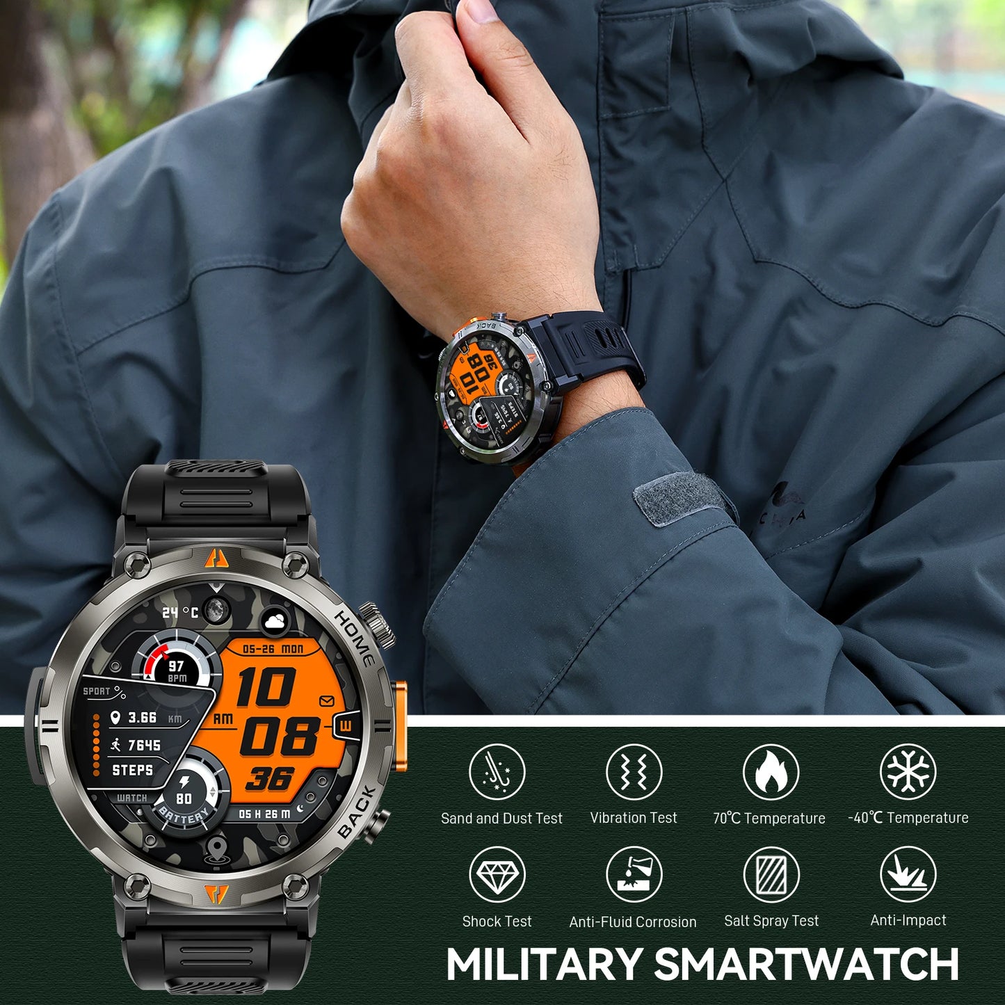EIGIIS KE3 Smartwatch For Men With Health Monitor Heart Rate