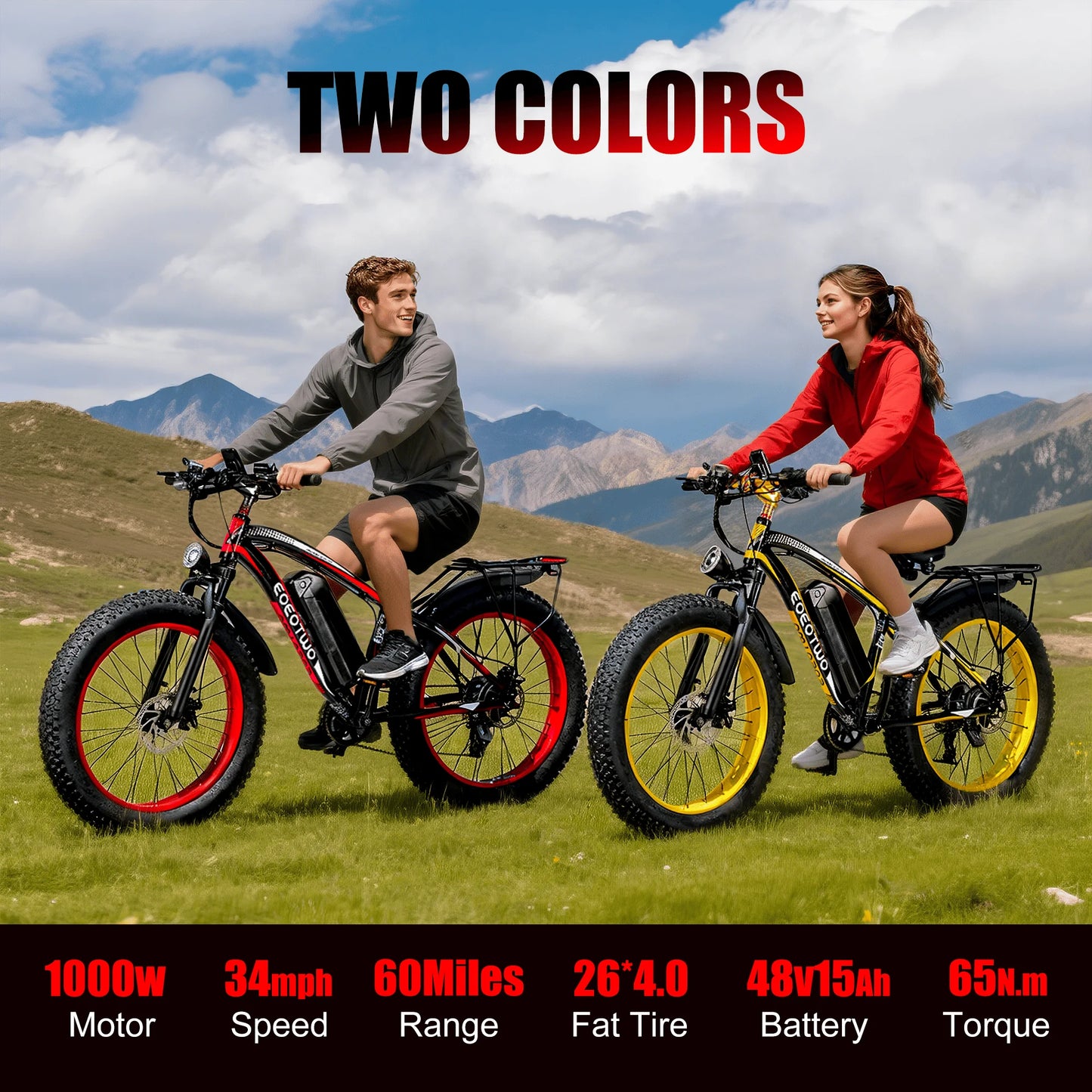 EOEOTWO E01 Electric Mountain Bike 34 MPH 1500W Peak