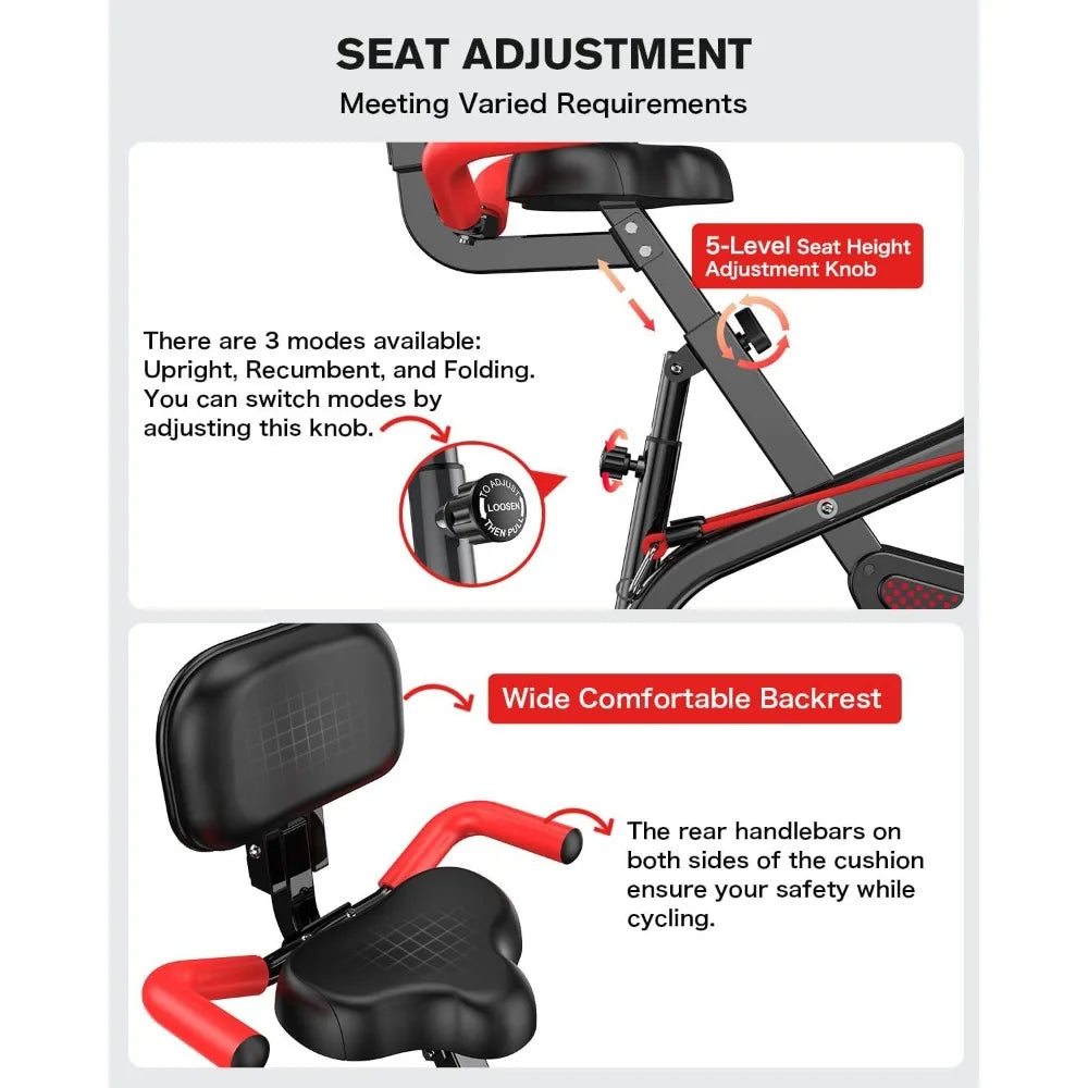 Folding Exercise Bike With Back Support Pad For Home Gym