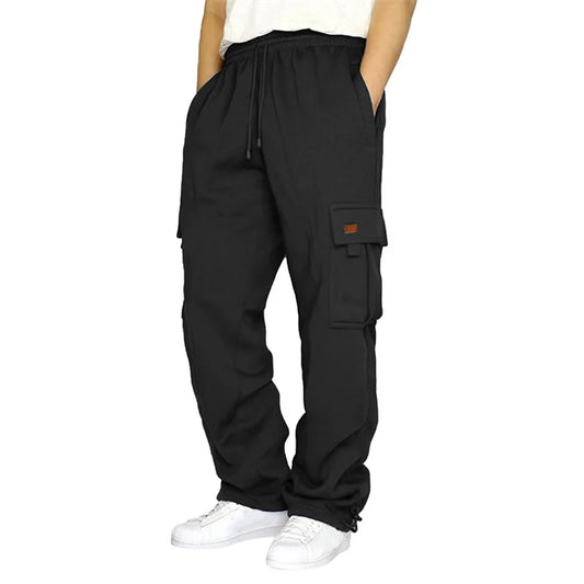 Hirigin Mens Loose Cargo Pants Casual Drawstring Elastic Waist