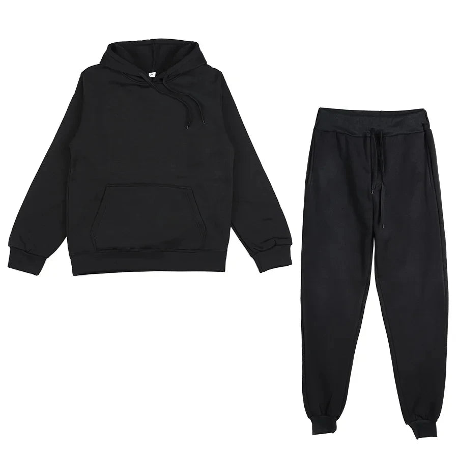 NONECN Velvet Warm Hoodie Jogger Set