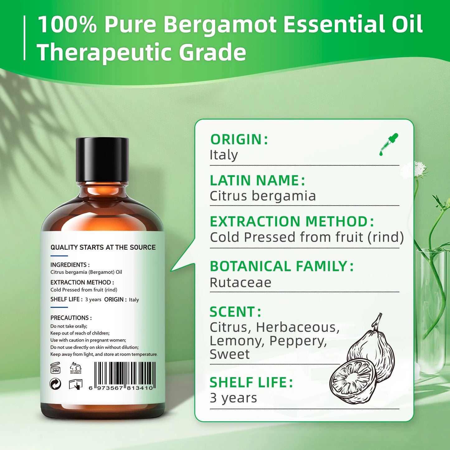 HIQILI Bergamot Essential Oil Pure For Aromatherapy And Diffusers