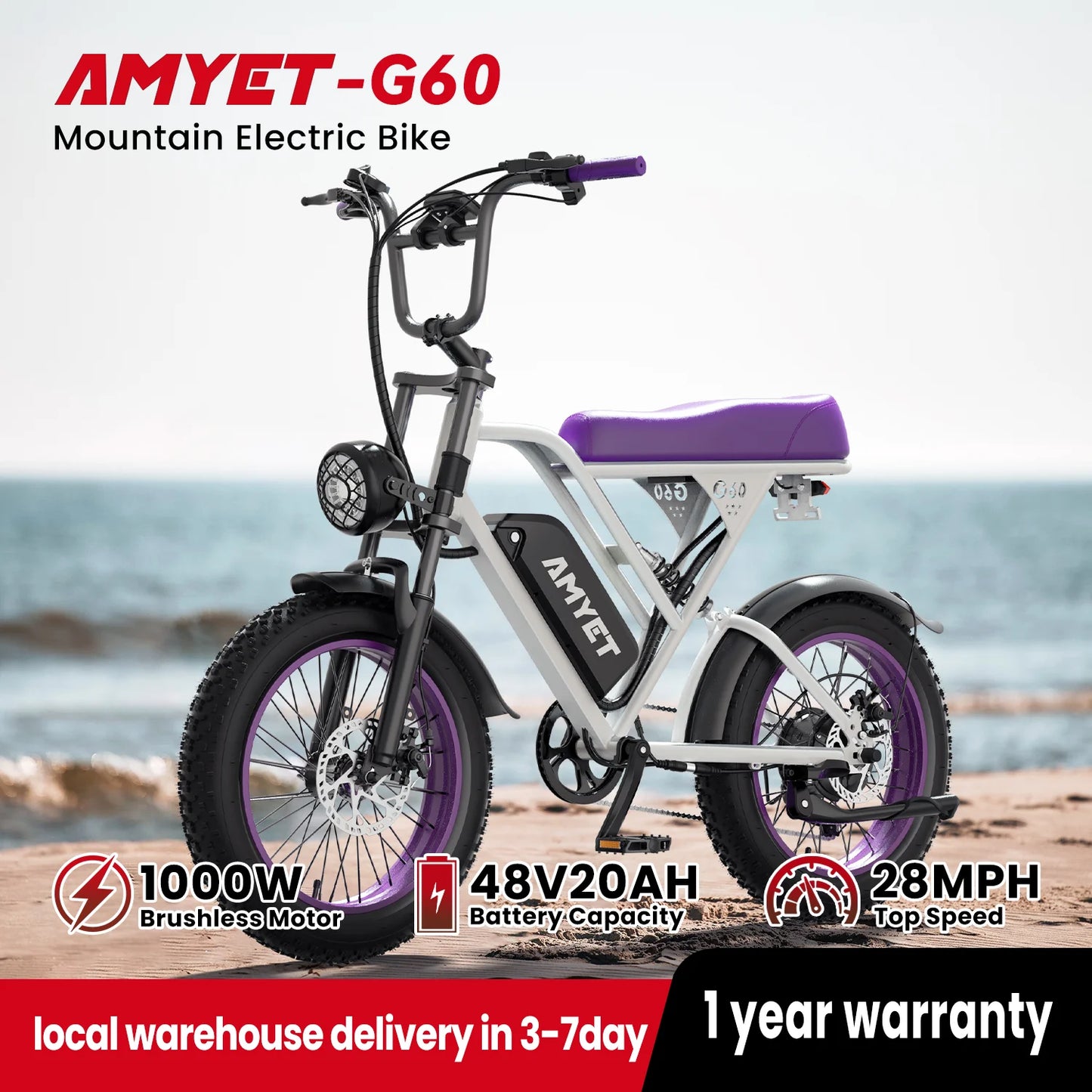 AMYET V9-G60 Electric Bike 1000W 48V Ebike For Men Elite