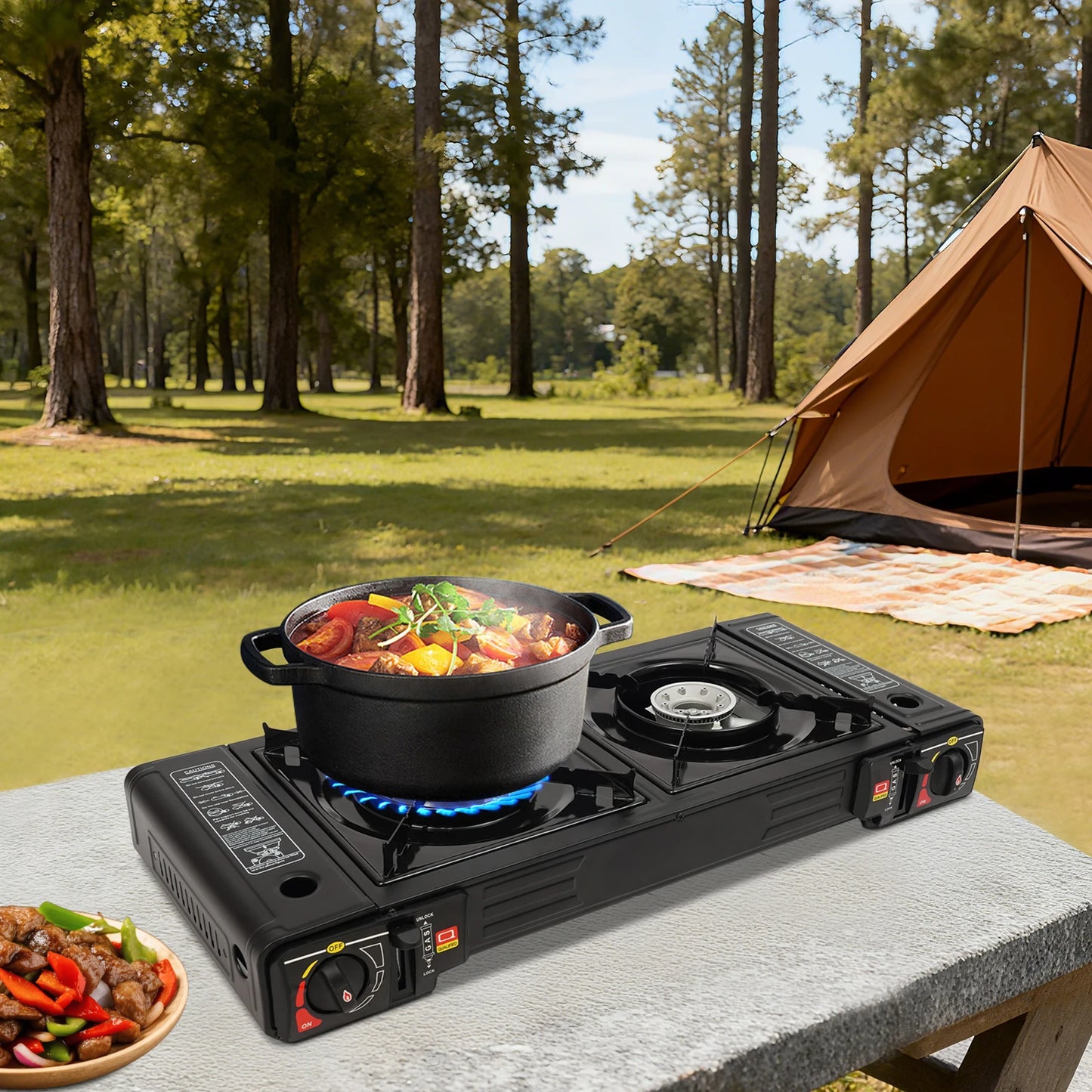 2-Burner Portable Camping Stove Kit With Baking Pan And Case