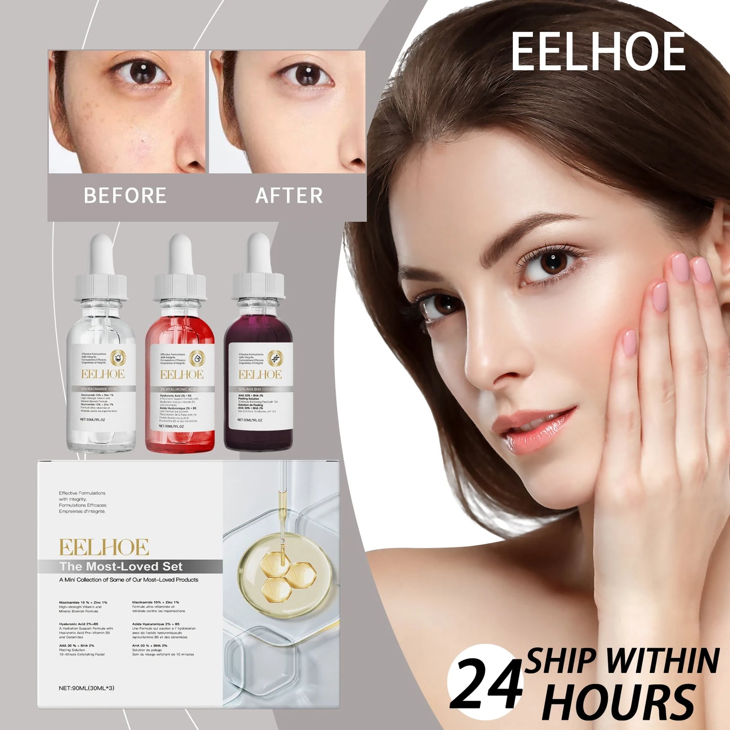Eelhoe Acne Care Kit Three Piece Salicylic Acid Niacinamide Serum