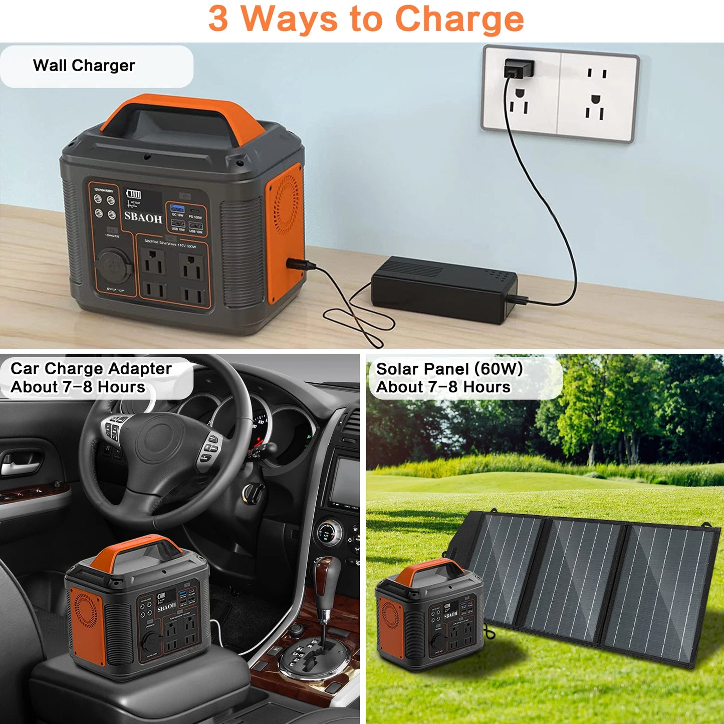 SBAOH Portable Power Station 296Wh 300W Solar Generator 110V AC