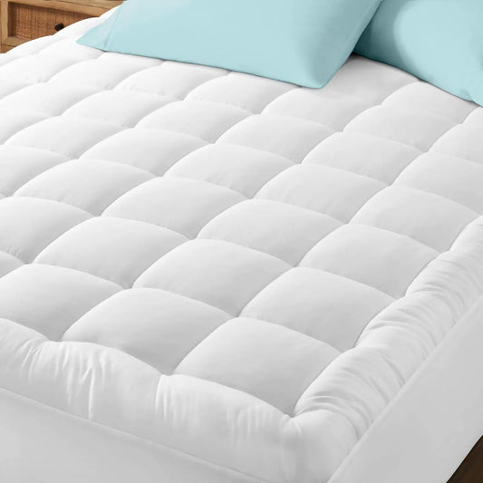 WQSPRING Soft Mattress Topper Plush Pillow Top Fitted Pad Cover