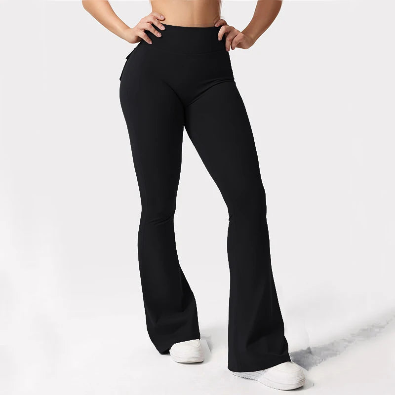 Women's Yoga Flare Trousers High Waist Wide Leg Pockets