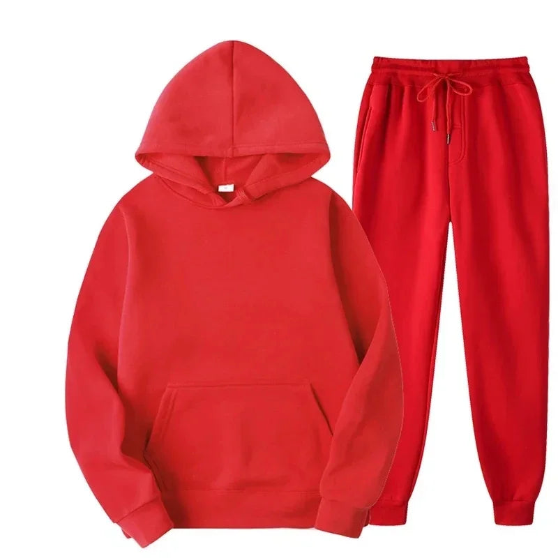 NONECN Velvet Warm Hoodie Jogger Set