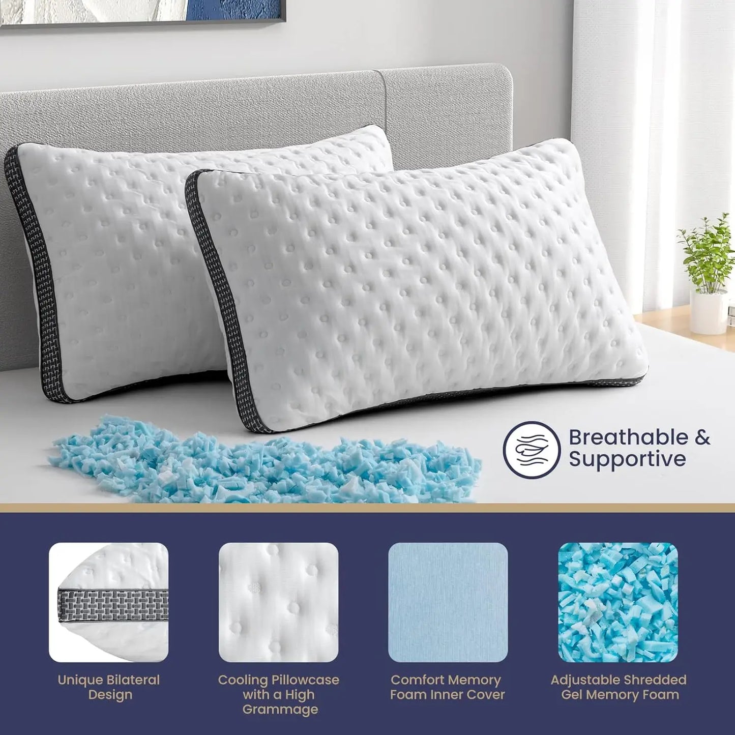 BedStory Cooling Gel Memory Foam Pillow Medium Firm