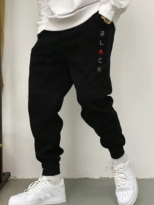 NONECN Men's Knit Joggers Drawstring Waist Letter Print