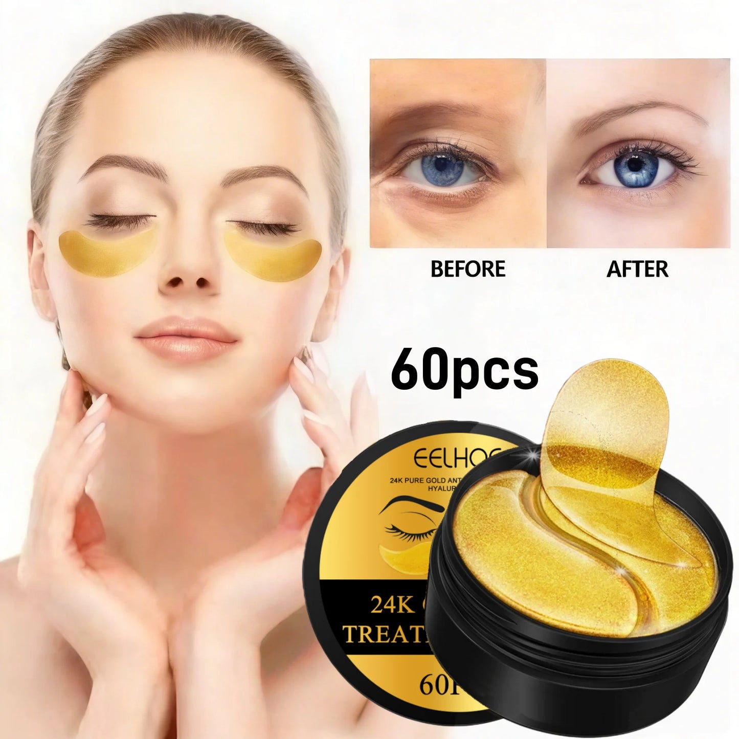 Eelhoe 24K Gold Under Eye Patches Anti Aging Moisturizing