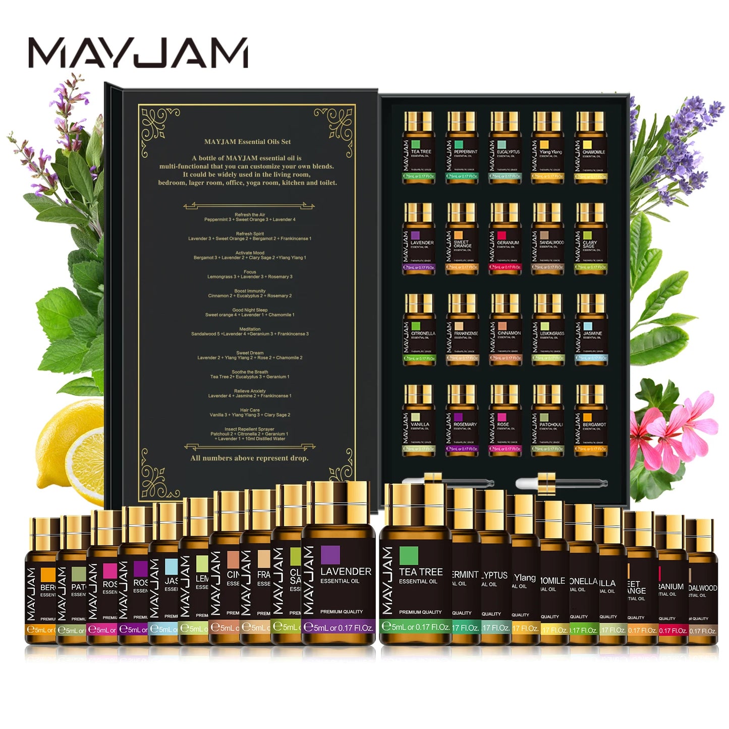 MAYJAM 20 Bottles Essential Oils Kit Lavender Jasmine Eucalyptus