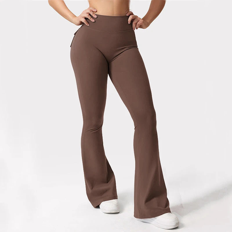 Women's Yoga Flare Trousers High Waist Wide Leg Pockets