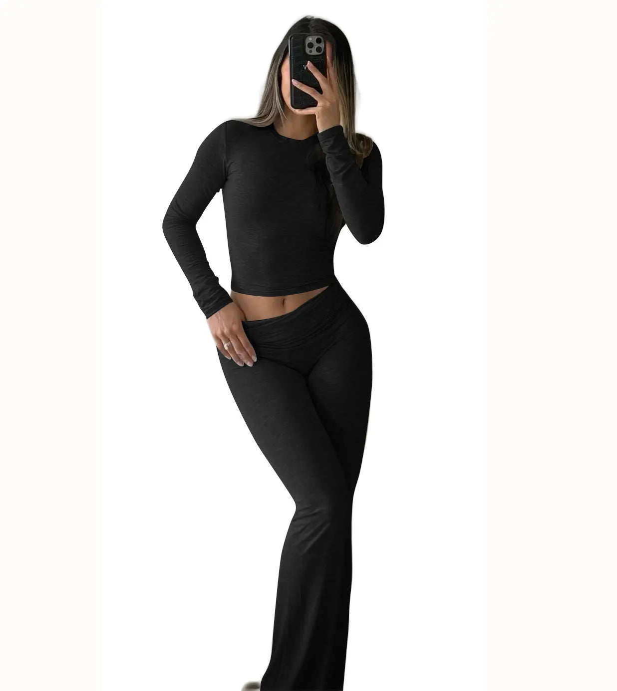 Women's Yoga Two-Piece Set Long-Sleeve Wide-Leg Activewear Ensemble